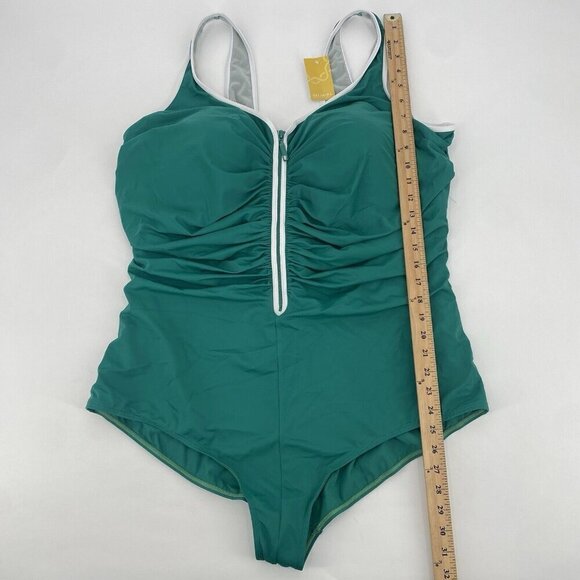 Delimira Plus Size 24 Dark Green Zipper Front One Piece Swimsuit NWT - Picture 7 of 10